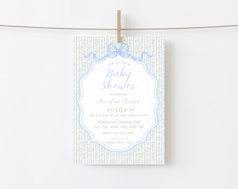 Grandmillennial Blue Floral Baby Shower Invitation, Editable (Digital Download) BSINV-0013