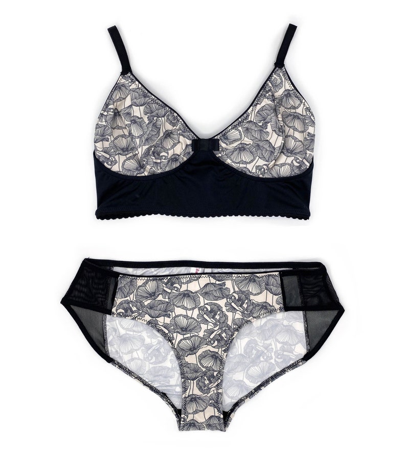Wireless soft longline bra black and white floral pattern ...