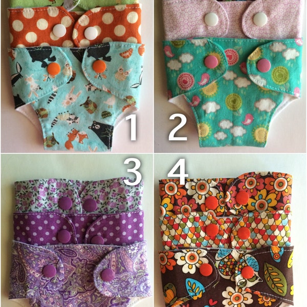 Bitty Baby Diapers- Bitty Baby Clothes- 3-PACK Cloth Diapers for 15-16" dolls