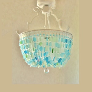Sea Glass Chandelier: Coastal Flush Mount Lighting Fixture