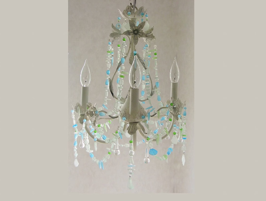 Sea Glass Lighting Fixture Chandelier Beach Cottage Chic Coastal Decor