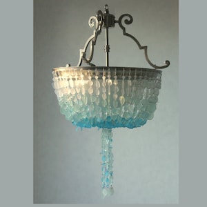 Sea Glass Chandelier Ombre Semi-FLUSH  Coastal Decor Beach Glass Ceiling Fixture  * the Caroline Sound *