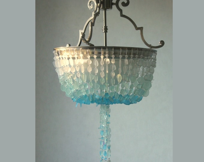 Sea Glass Chandelier Ombre Semi-flush Coastal Decor Beach Glass Ceiling ...