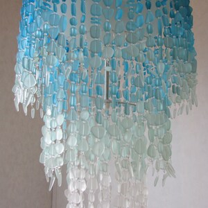 Sea Glass Chandelier Lighting Fixture Flush Mount Ceiling Fixture Coastal Decor Beach Glass Lighting Crystal Chandelier Sea glass Lighting image 2