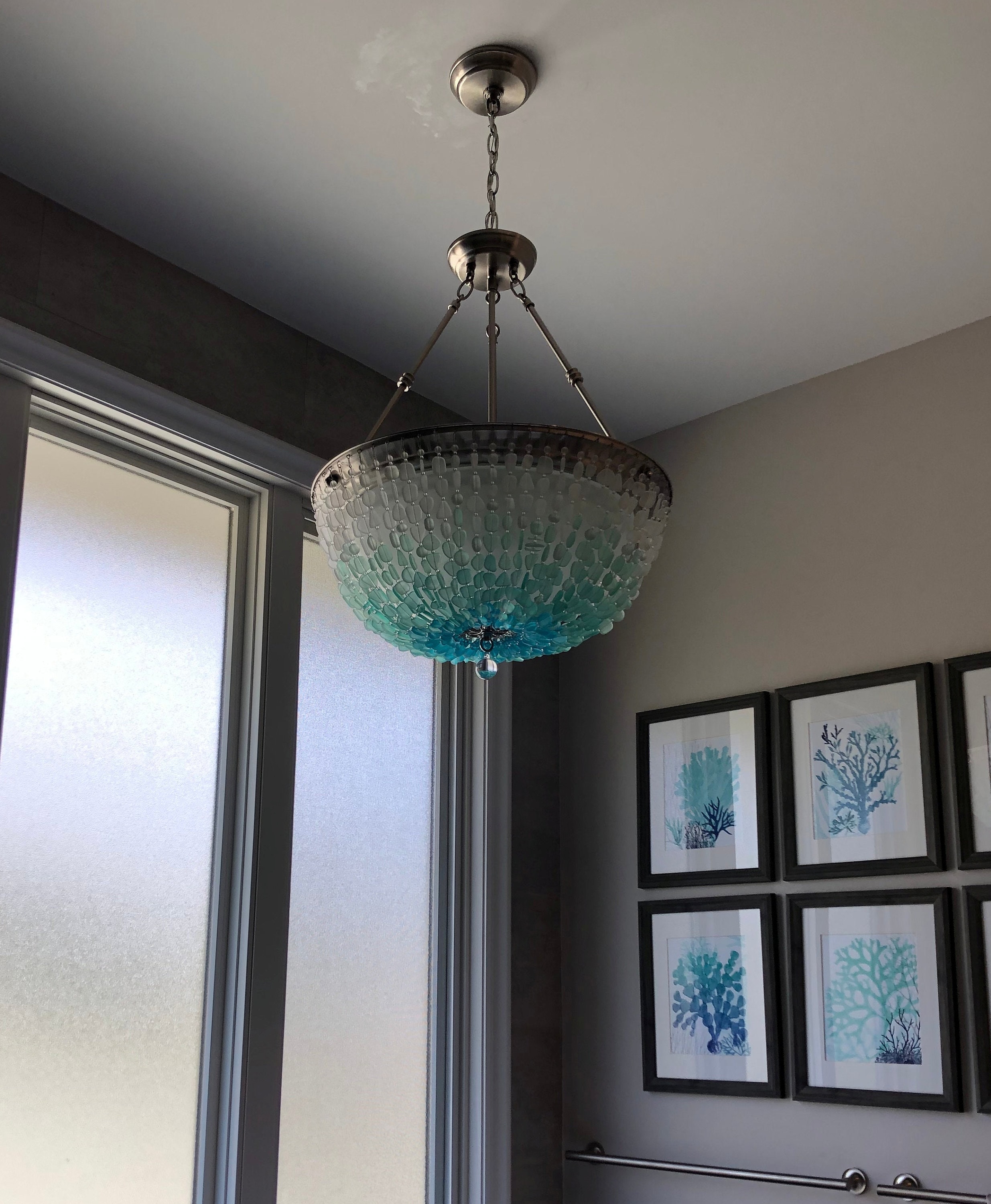 Transitional Beach Glass Sea Glass Chandelier Lighting Ceiling - Etsy
