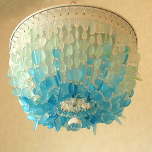 Sea Glass Chandelier: Coastal Flush Mount Ceiling Light, Turquoise Ombre