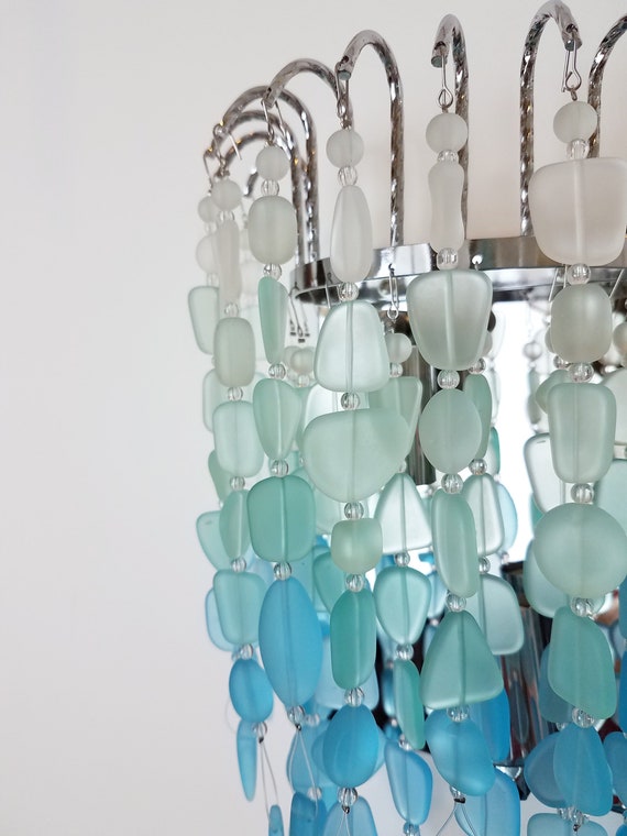 Sea Glass Sconce 2 light Wall Fixture Coastal Decor Beach Glass