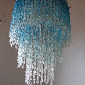 Sea Glass Chandelier Lighting Fixture Flush Mount Ceiling Fixture Coastal Decor Beach Glass Lighting Crystal Chandelier Sea glass Lighting image 4