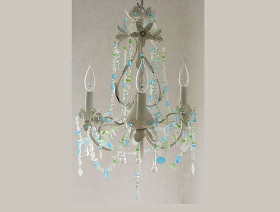 Sea Glass Lighting Fixture Chandelier Beach Cottage Shabby Etsy