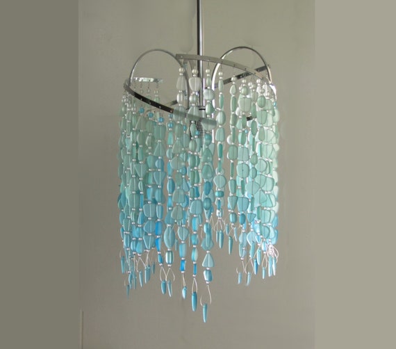 Sea Glass Pendant Hanging Light Kitchen Island Pendant Beach Glass Chandelier Turquoise Glass Beachy Light Coastal Decor Crystal Chandelier