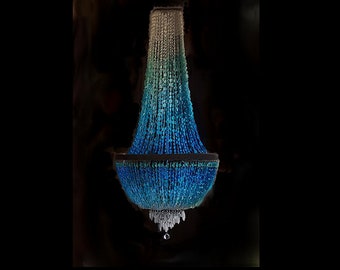 Empire Style Sea Glass Chandelier Massive Coastal Statement Art Piece 9 Light