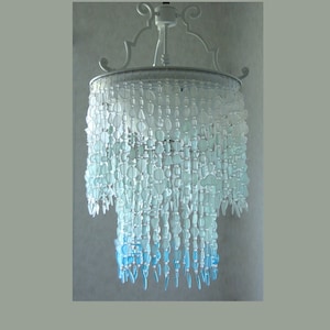 Sea Glass Chandelier Lighting Fixture Coastal Decor Blue Ombre Beach Glass hanging light ceiling light fixture beach house decor dining room