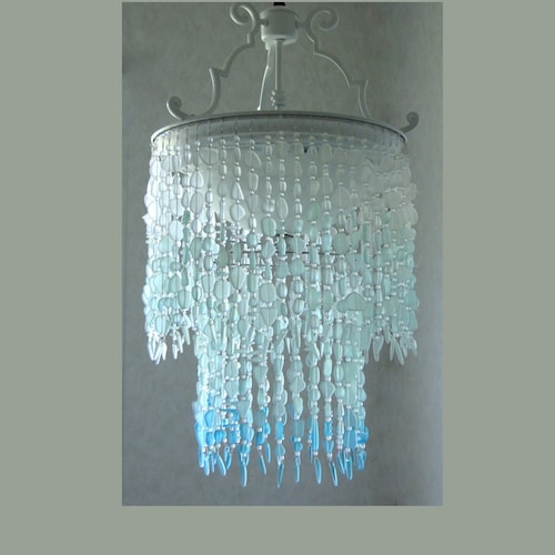 Sea Glass Chandelier Lighting Fixture Coastal Decor Blue Ombre | Etsy