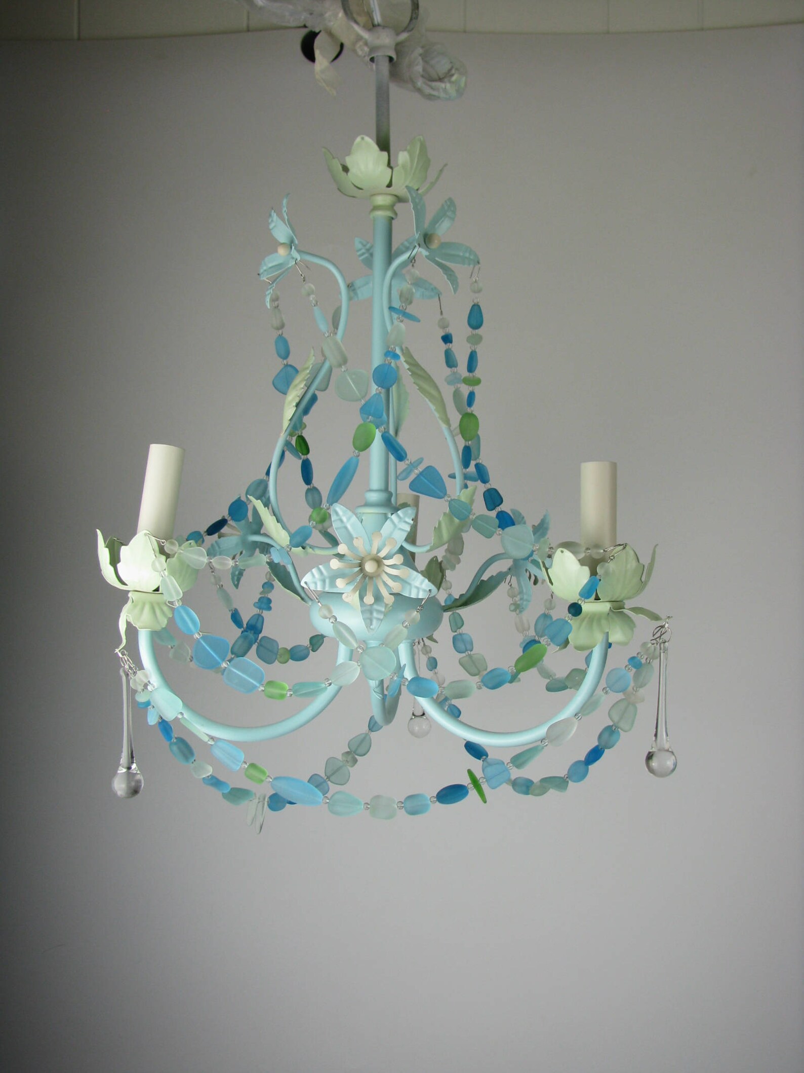 Sea Glass Lighting Fixture Chandelier Beach Cottage Chic - Etsy