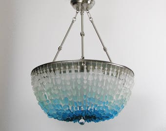 Transitional Beach Glass Sea Glass Chandelier Lighting Ceiling Fixture Beach Cottage light