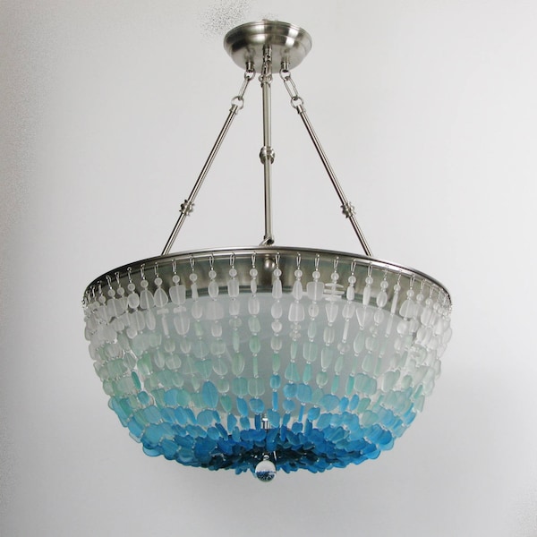 Sea Glass Chandelier: Whitewater Bay, Coastal Lighting Fixture