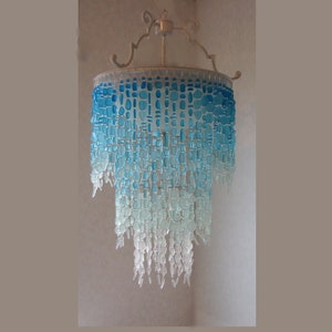 Sea Glass Chandelier: Aquamarine Coastal Lighting, 18" Diameter