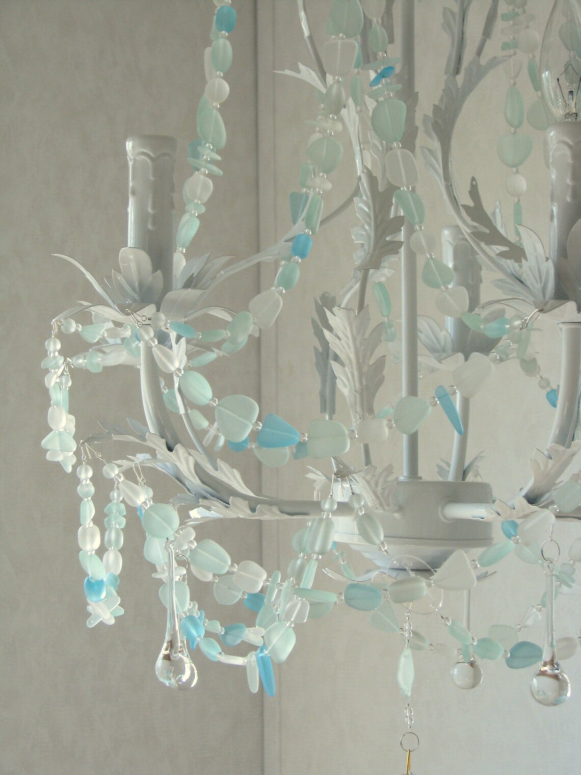 Sea Glass Chandelier Lighting Beach Cottage Chic Coastal Decor Etsy