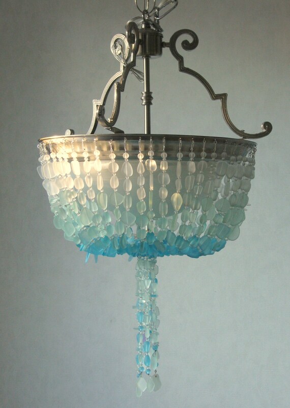 Sea Glass Chandelier Ombre Semi Flush Coastal Decor Beach Glass Ceiling Fixture The Caroline Sound