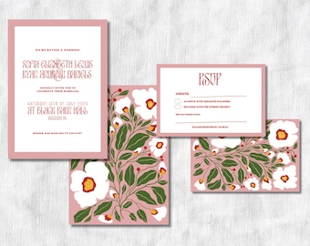 Editable Romantic Wedding Invitation & RSVP Card Instant Download Fully Customizable
