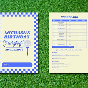 Tarjeta de puntuación editable para golf en pubs y bares, descarga instantánea y totalmente personalizable
