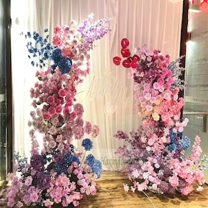 rainbow mixed colors Wedding Arch Artificial Floral Flower Row Arrrangement Wedding Pillar Flower,Party Stage Home Decor Flower Horn Arch