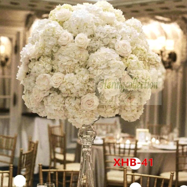 Cream Hydrangeas & Roses Wedding centrepieces table dinner Flower centerpiece Kiss ball.