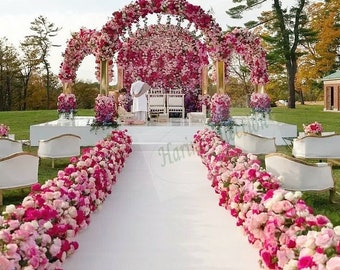 Ghirlanda di fiori per corridoio nuziale, ricevimento di nozze di fiori rosa fucsia, decorazioni per matrimoni, fiori di seta artificiale, composizione floreale per scale