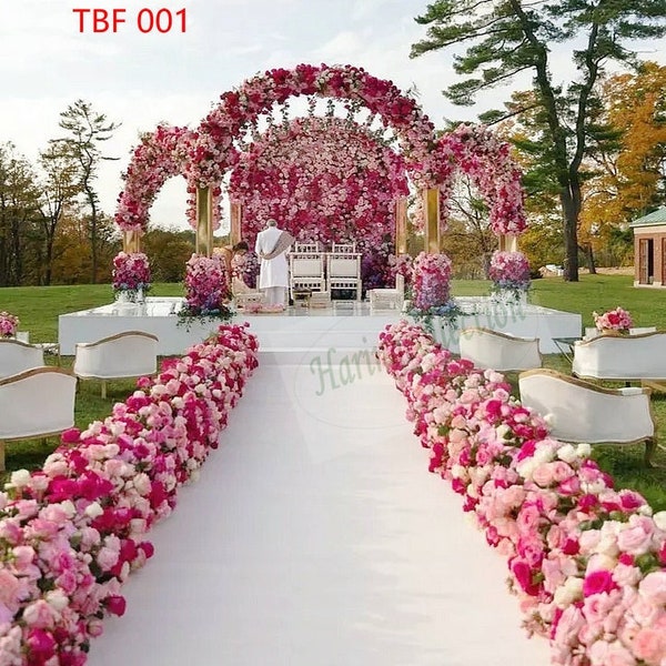 Wedding Aisle Flower Garland, fuchsia pink Flower Wedding Reception, Wedding Decor Artificial Silk Flowers Runner Stair Floral Arrangement