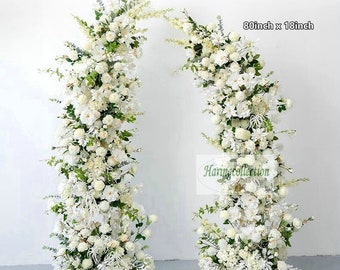 Large Wedding pillar arch flowers arrangement with white silk flowers/Faux flowers backdrop/Wedding Arbor Archway flowers/Party event decor