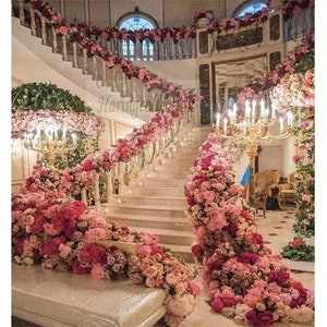 Wedding aisle flowers Stairway Flower Garland, Stair Aisle Flower Reception Table decor, Artificial Flower Runner wedding arch flwoers