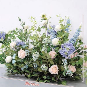 Sky Blue Wedding Aisle Flowers Sweetheart Table  Blush floral Spring Flowers Centerpieces Ceremony Ground Arch Arrangements Flower