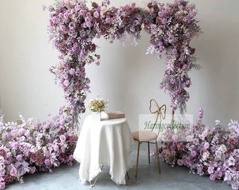 Lilac Wedding Aisle Flower Garland, taro purple flower Wedding Reception flower Archway, Artificial Flower Runner arch flower.