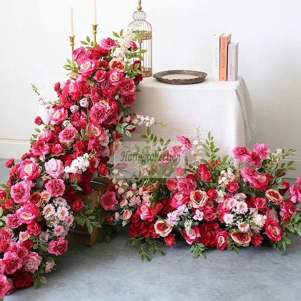 Hot Pink Wedding Flower Garland,Greenery Flower Peony Chamomile floral garland , Artificial fuchsia Flower Runner arch flower.