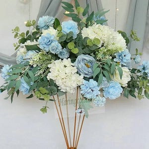 Baby Blue Silk Flower Centerpiece: Ivory Wedding Pomander Arrangement
