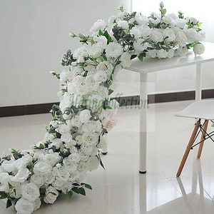 White Rose & Greenery Flower Row: Wedding Arch Runner