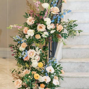 Pale Blush rose flowers Wedding Aisle Flowers stairs Florals Arrangement  Floor Flowers, archway Flowers, Ground arch  Flowers
