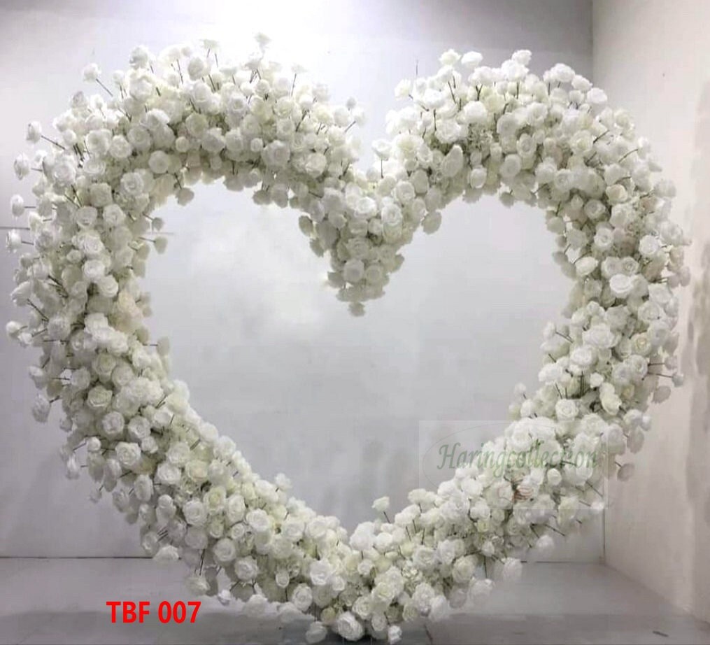 Heart Arch Flower Ivory Rose wedding Flower Reception, white Floral arch decor Floral Meniscus aisle Artificial Silk Flowers Row
