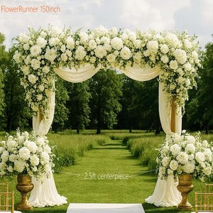Pure White Rose peony Flowers Archway Wedding & Party Backdrop Decorations Arch Floral ceremony entrance Centerpiece Aisle Flowers