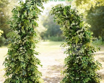Broken archway backdrop full greenery eucalyptus Floral Arch Arrangement: Wedding Arbor Decor green wall