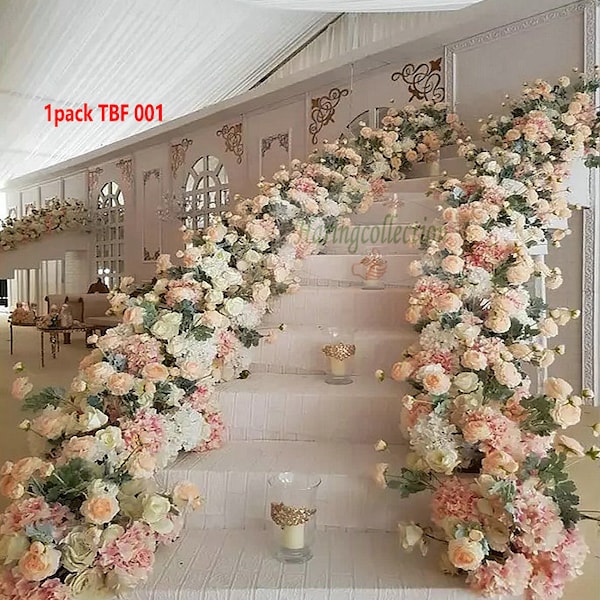 Wedding Flower Garland, Custom Wedding Reception, Wedding Stairway Decor Artificial Silk Flowers Runner Stair Aisle Floral Arrangement