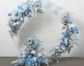 Dusty Grey Blue Fern Leaves Floral arch Swag, Flower swag, Round ring hoop Wedding flower, greenery Flower runner wedding aisle flowers