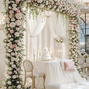 Pure Pink White Rose peony Flowers Archway Wedding & Party Backdrop Decorations Arch Floral ceremony entrance Centerpiece Aisle Flowers