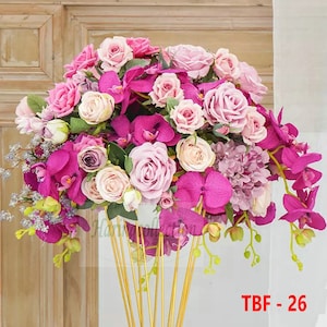 Fuchsia Phalaenopsis blush rose wedding centerpiece Flower Kiss Ball Artificial wedding Flower arrangement