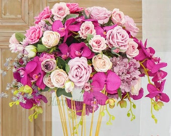 Fuchsia Rose Wedding Centerpiece: Artificial Phalaenopsis Flower Kiss Ball