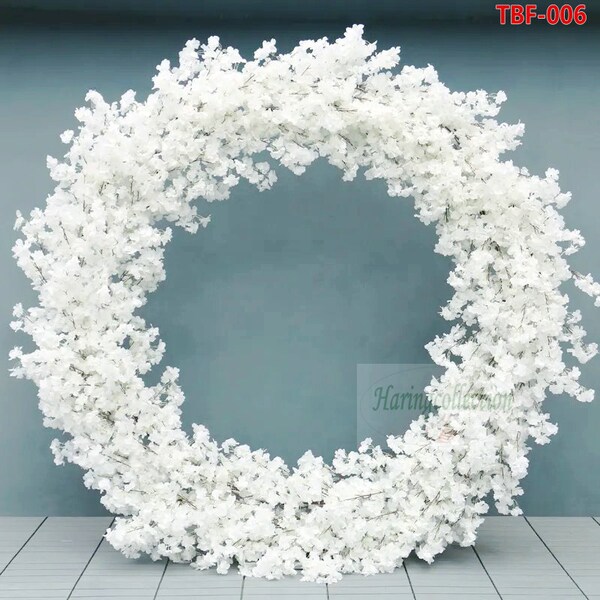 Japan cherry blossom white wedding Flower Reception, cherry Floral arch decor Floral aisle Artificial Flowers Row Round Arch Flower O Shape