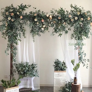 Lush greenery eucalyptus Artificial Flower Row Arrangement Wedding arch Backdrop Props Decor dusty blush Flower Stage Display