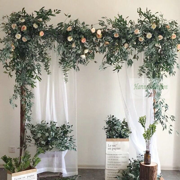 Lush greenery eucalyptus Artificial Flower Row Arrangement Wedding arch Backdrop Props Decor dusty blush Flower Stage Display