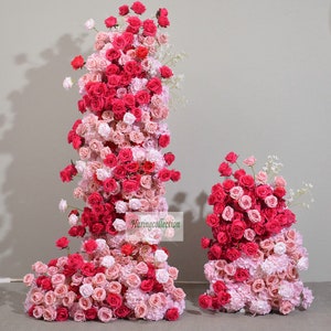 Rose hot pink peach blush white Wedding Arch Artificial Floral Flower Row Arrrangement Wedding Pillar Flower,Party Stage Flower Horn Arch