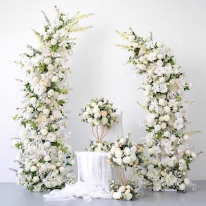 Wedding Archway Artificial Ivory Rose Floral Row,Flower Row Arrrangement Marriage Wedding Pillar Flower,Party Event backdrop,Arbour Flowers